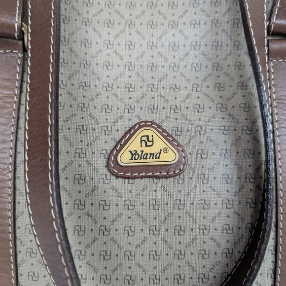 Yoland Monogram Coated Canvas Tote Leather Brown Tan Weekender Briefcase - Picture 2 of 16